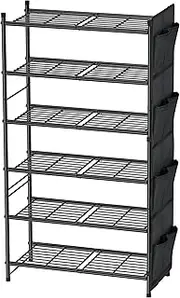 [MWQ] 6 Tier Shoe Rack Organizer, Free Standing Shoe Storage Metal Shelf with Side Pocket for Closet, Entryway, Hallway, Black