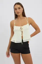 White Tie Front Cami Halter Neck Sleeveless - Size 16XL, Women's Cami