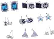 [VPbao] 8 Pairs Women Chic Star Geometric Crystal Ear Stud Earrings Set Silver