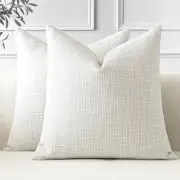 Pack of 2 Throw Pillow Covers 18x18 Inch Linen Beige Pillowcases Farmhouse