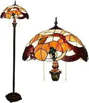 FUIBEJAE 16 Inch 2 Light Vintage Tiffany Floor Lamp Handmade Creativity Stained Glass Shade Standing Light for Living Room Dining Room Clubhouse Villa Decoration Lamps,Grape a