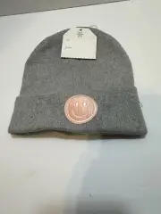New Kids Smiley Face Knitted Beanie Gray & Pink Girls Winter Hat