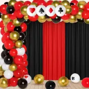 104 Pcs Casino Party Decorations 1 Red and 2 Black Chiffon Backdrop Curtain 54 P