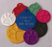 PET TAGS PAW PRINT ENGRAVED FOR DOG OR CAT CUSTOM ENGRAVED CIRCLE CHARM TAG