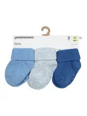 Underworks Infant Cotton Turnover Socks 3 Pack
