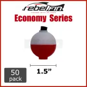 50 count - 1.5" inch ROUND - RED & WHITE - Fishing Bobbers Floats Cork tackle