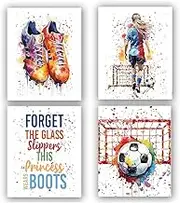 ZOQIPQO Girl Graffiti Soccer Canvas Wall Art,Prints Soccer Poster,Girls Bedroom Wall Art,Teen Girl Bedroom, Club Locker Room, Dorm Room Decor, Ideal for Football Poster,4pcs(8x10in Unframed)