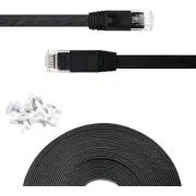 Cat 6 Ethernet Cable 35 ft Flat Black, Solid Cat6 High Speed Computer Wire