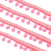 Embroidered Trim Ribbon, 20 Yards Pompoms Trim Fringe, Fluorescent Pink