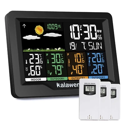 Kalawen Home Wireless Weather Station Multiple Sensors with Atomic Clock, Indoor