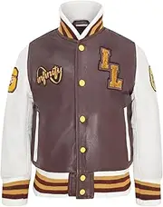 [Infinity Leather] Kids Tan Letterman Leather Varsity College Bomber Jacket