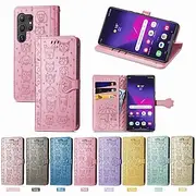 Phone Case For Samsung Galaxy S24 S23 S22 S21 Ultra Plus S24 FE A55 A35 A25 A15 5G S25 Ultra Wallet Case Flip Cover with Wrist Strap Shockproof Cat Dog TPU PU