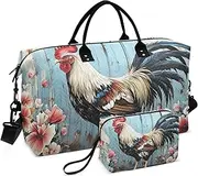 [ZRYSMY] Rooster Rustic Board Duffel Bag for Traveling, Travel Bag Gym Bag, with Multiple Interior Pockets Shoulder Weekender Bag for Women Men with Toiletry Bag 20.5L x 1.9W x 13.8H, Multi-Colored, one