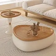 EKDJSN Cream Coffee Table Set of 2, 40in+23in Triangular Nesting Side Table, Floor-Standing Coffee Tables Design, Higher Edge Design, for Living Room, Balcony