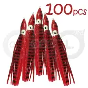 100pcs 4.75" Hoochies Squid Skirts Octopus Trolling Fishing Fish Lure Red AAA