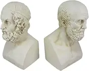 Aristotle and Homer Bust Antique White Plaster Bookends: Timeless Grecian Philosophy Sculptures, 8 Inches High, Decorative Pillars of Wisdom for Your Bookshelves