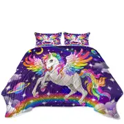 Magical Galaxy Space Colorful Rainbow Pegasus Coverlet