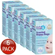 6 x Baby U Scented Nappy Sacks Disposable Dog Cat Poo Small Bin Liner 200 Pack
