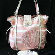 NEW COACH AUDREY Nautical Bead Sequins Seashell Canvas Tote Shoulder Bag Purse