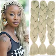 24 Inch Braids Extensions, Jumbo Braids, Synthetic Hair, 3 Bundles, Kanekalon Synthetic Crochet Hair, Braiding Hair, Afro Box Braiding (Natural Blonde)