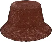 [FRODOTGV] Cow Brown Womens Winter Faux Fur Bucket Hat Comfortable Furry Bucket Hats Fisherman Caps for Women Men (User), Cow Brown, One Size