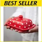 Kids-Friendly Red Polka Dot Ceramic Butter Holder - Whimsical Kitchen Decor