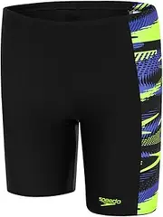 [Speedo] Boy's HyperBoom Panel Jammer, Blk/Hyper Yellow, 9-10