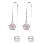 2PCS Ladies Fashion Copper Earrings Retro Cute Flower Long Popular Ear Jewelry
