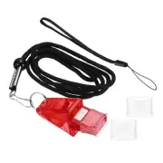 Thickened Plastic Sports Referee Whistle with Lanyard and Mouth Grip, Red