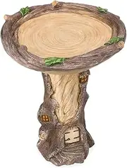 Treehouse Yard Sculptures & Statues Ornament Wood-Look Resin Tree Stump Bird Bath Standing Bird Bath Bowl Bird Feeders Lawn Yard Statue Ornament Decor