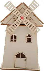 Hohopeti DIY Solar-Powered Windmill Ornament Wooden House Model Solar Toys Windmill Educational Toy for Kids