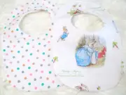 Handmade Baby Bibs * Set of 2 * PETER RABBIT and Polka Dots on White