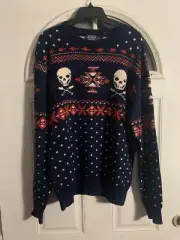 Rare NWT Polo Ralph Lauren Wool Nordic Sweater Skull Crossbones Navy Sz Large