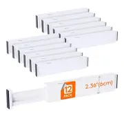 12 Pack Kitchen Drawer Dividers 2.36" High, 11"-17" Adjustable Drawer Organizers