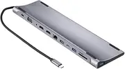 Blutech USB C Hub 12 in 1 USB3.0 x 3 + HDMI x 2 + USB-C/Type-C Female x 2 + RJ45 + SD/TF + VGA + 3.5mm Audio Port to USB-C/Type-C Male Multi-Function Adapter Multifunctional Type C Laptop Adapter