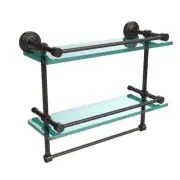 Allied Brass Bathroom Shelf w/ Towel Bar 5"X12" Glass 2-Tier Oil Rubbed Bronze