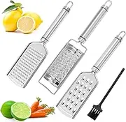 Zester Grater Set, 3 Pieces Cheese Grater, Kitchen Grater, Grater Made of Stainless Steel, Fine and Coarse, Lemon Grater with Cleaning Brush for Garlic Chocolate Nuts, Dishwasher Safe