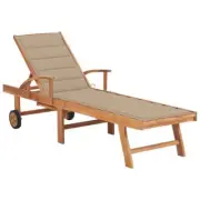 Wooden Sun Lounger Bed With Cushions And Wheels Adjustable Pool Sunbed Daybed