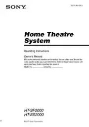 Sony HT-SF2000 HT-SS2000 Home Theater System Owners Manual