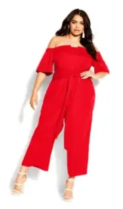 City Chic Ladies Lush Off Shoulder Jumpsuit sizes 22 24 XL 2XL Colour Love Red