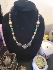 Handmade multi stone lava beaded Necklace