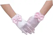 [COSMEVIVI] Flower Girl Lace Gloves Short Mesh Pink Gloves for Women Wedding Church Baptism