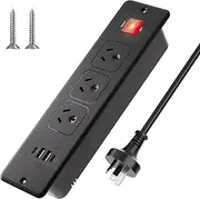 7 in 1 Recessed Power Strip Flat Plug, 3-Way Built-in Socket with 1.8m Cable, 2 USB Ports 2 USB-C, Table Socket Power Strip, Multiple Socket for Conference Table, Worktop, Sofa Table, Black