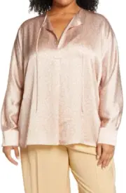 Vince Womens Blouse Plus XXL Yarrow Feathered Petal Silk Satin Neck Tie Top $345
