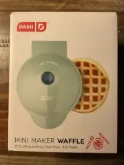 NIB AQUA Dash MINI WAFFLE MAKER MACHINE Non-Stick 4" Individual Brand Teal New
