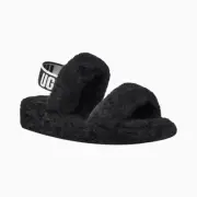 UGG Women's Oh Yeah Slide Slipper Sandal 1107953 Black Fur Size 5