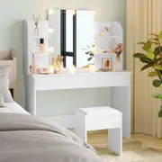 Advwin Dressing Table Stool Set 10 LED Bulbs Makeup Mirror Vanity Desk White