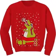 [Tstars] T-Rex Dinosaur Ugly Xmas Sweater Toddler/Kids Sweatshirt 4T Red