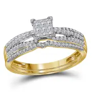 14k Yellow Gold Princess Diamond Cluster Bridal Wedding Ring Set 1/2 Cttw
