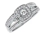 White Gold Bridal Cluster Diamonds Split Shank Wedding Engagement Ring Set .50ct
